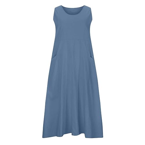 Women's Linen Tank Sundress - Summer 2024 Trendy, Long, Casual With Pockets - View #13
