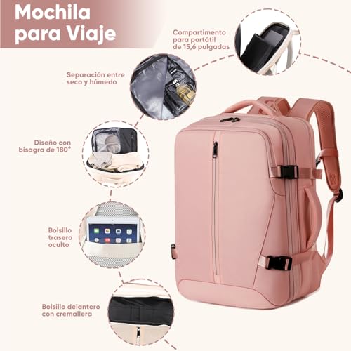 Viaje de Mochila al Vacío con Bombas Aire Eléctricas, 36-55L Expandible, Separación húmeda y seca, con Bolsa de Aire Antirrobo para Viajes