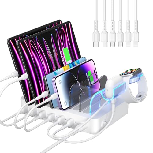 SooPii USB Charging Station Organizer for Multiple Devices, 6 Ports 50W Charging Dock with 6 Cables and Upgraded Holder Included, for Phones,Tablets and Other Electronics