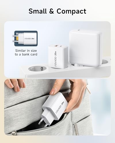 RAVIAD 20 W USB C Charger Pack of 2, [USBC + USBA] Fast Charger with USB C Cable 2 m, Power Supply Type C with 2 Port, Compatible with iPhone 17 16 15 Pro Max, Samsung Galaxy S25 S24 S23 Ultra