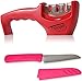 SharpChef 3-Stage Knife Sharpener (Incl. Free Chefs Blade) Professional Results for Steel & Ceramic Blades. Red