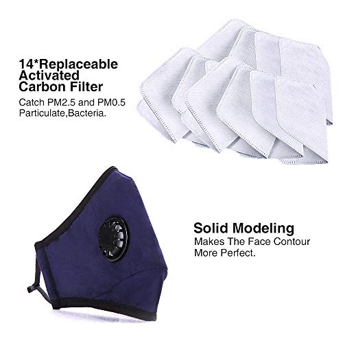 ANALAN Dust Masks Reusable Washable Face Mask Air Masks For Dust Smoke Pollen With N99 Filters (Old blue,14pcs Filterï¼‰