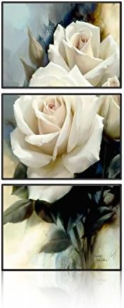 Chenxi Global 3 Pcs Framed Melamine Foam Sponge Board Canvas Material Oil Painting Flower Pattern Wall Art Prints for Living Room Home Decoration (Small Size)