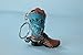 Texas Cowboy Cowgirl Boot Texas Map Key Chain Hand Painted Hanging Charm (Blue)