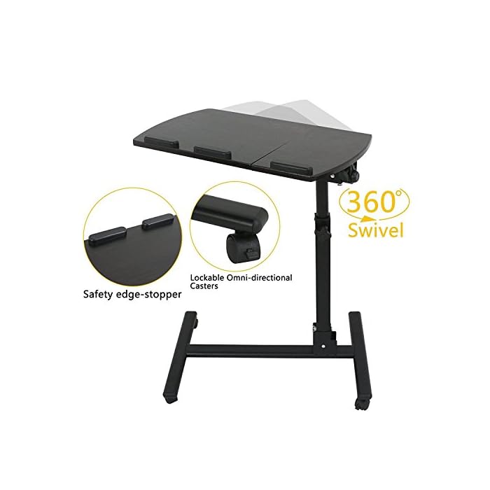 Buy Tiltable Overbed Bedside Table with Wheels Laptop Stand Rolling