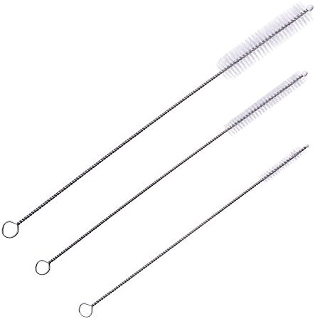 3-Pc Drink Straw Cleaning Brushes Stainless Steel w Soft Nylon Bristles 3 Brush Sizes Small, Medium and Long by Wicked Cuisine