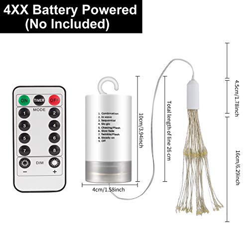 Wellerly Fairy String Lights, 2 Pack 8 Modes 198 LED Fireworks Starburst Dandelion Fairy Lights Battery Operated DIY Hanging Remote Control Waterproof Decorative Sliver Wire for Party - Warm White - Thumbnail 5