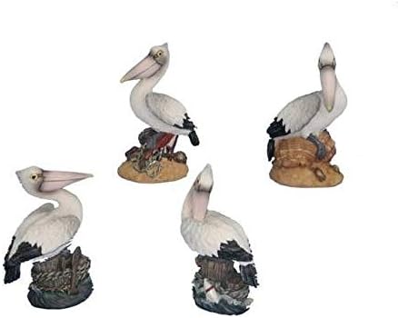 4 X 13Cm Pelican Resin Ornaments Sitting / Resting Complete Set / 4 Bird Statues