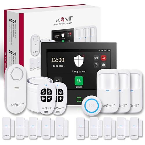 seQrell, Home Alarm Kit with Mobile Notice without WiFi and 4G GSM with 7" Touch Screen and 5000 mAh Battery, Alexa and Google, Tuya Smart Life App, Water Leak Detector, SQ7024B