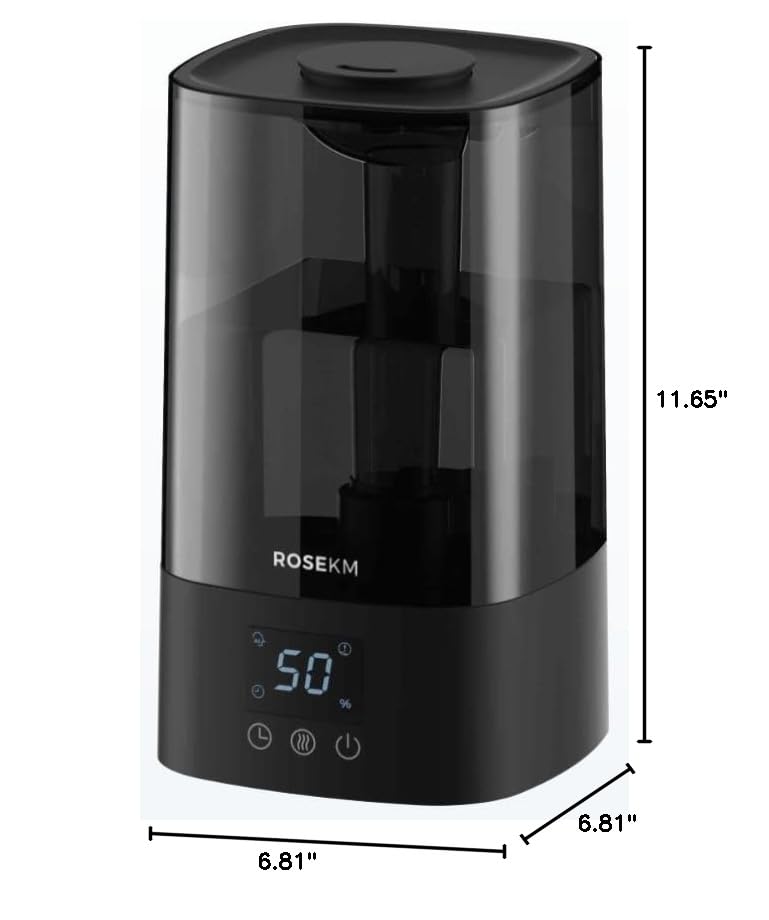 ROSEKM Automatic Humidifiers for Bedroom Large Room, 4.5L Cool Mist Humidifier for Home & Plant with Timer & Humidity Sensor, Last Up to 18H on High Setting, Auto Shut-Off, 360° Nozzle (Black)