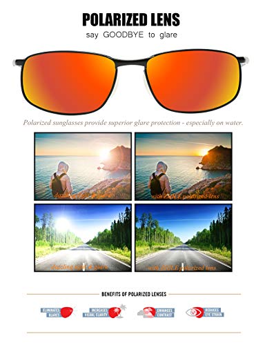 Polarized Sunglasses for Men, ZHILE 8-base Curve Wrap Metal Frame for Fishing Sporting Driving with Sunglasses Case (Black frame Orange Red mirrored lens, 57)