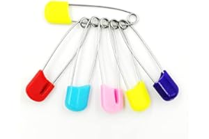 LOPURO Diaper Pins, 50 Safety Pins Plastic Head Stainless Steel Diaper Pins with Safe Locking Closures for Diaper Clothes Dress Craft Hold Clip