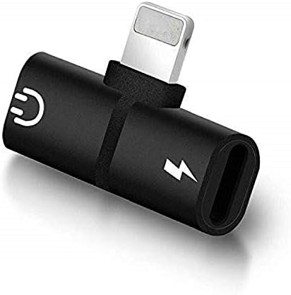 Splitter Compatible with iPhone 7, 7 Plus, 8, 8 Plus, X, iPad,iPad Pro, 2 in 1 Dual Headphone Jack Audio + Charge Cable Adapter,Work with iOS 12 or Later, Sync,Music Control (Black)