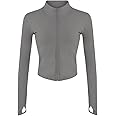 Lviefent Womens Lightweight Full Zip Running Track Jacket Workout Slim Fit Yoga Sportwear with Thumb Holes