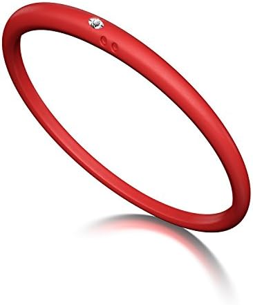 Duepunti Diamond Silver &amp; Silicone Women's Jewelry Fashion Bangle- Red - L