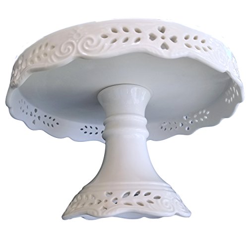 Gracie China 8-Inch Diameter Victorian Rose Fine Porcelain Round Pedestal Cake Stand Off White - Thumbnail 4