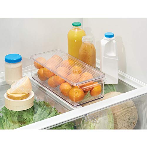 mDesign Plastic Food Storage Container Bin with Lid and Handle for