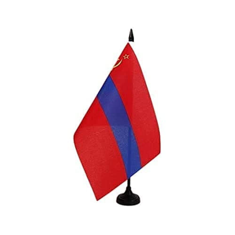 AZ FLAG Armenian Soviet Socialist Republic Table Flag 5'' x 8'' - Armenia SSR Office Decoration 100% Polyester 21 x 14 cm - Mini Desk Flag with Pole and Black Plastic Base