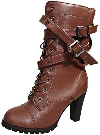 Lazzboy Women Boot Booties Ankle/Mid-Calf High Heel Pumps/Flat Leather Rivets Buckle Lace-Up/Zip Shoes