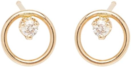 Zoe Chicco Women's 14ct Yellow Gold Round White Diamonds Plain Circle Stud Earrings