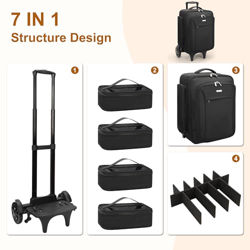 Relavel Professional Makeup Case with Wheels, black 3, Wheeled suitcase