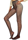 L&ZZ Women's Sexy High Waist Tight Sparkle Rhinestone Fishnet Stockings Pantyhose