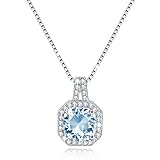 Solitaire Cubic Zirconia CZ Necklace Simulated Birthstone Halo Pendant Necklace Jewelry Mom Gift Sterling Silver