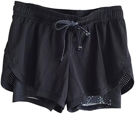 Women's Mesh Sport Shorts Active Gym Exercise Hiking Running Workout Shorts - with Inner Stretch Shorts (M, Black)