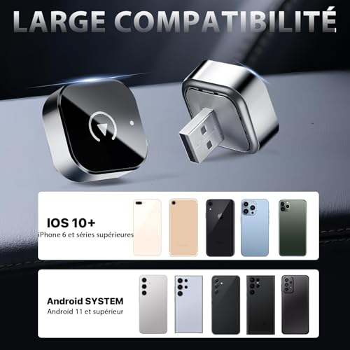 AINIFREE Adaptateur CarPlay sans Fil, Mini CarPlay et Android Auto 2 en 1, USB-A/C, Plug & Play, Connexion Automatique, Mise à Niveau 2025, Compatible with iPhone and Android