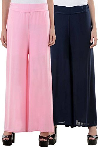 lili women's stretchy malia lycra wide leg palazzo pants pack of 2 (free size)