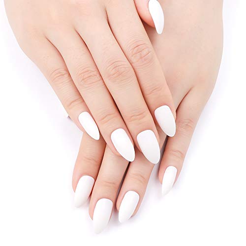 24Pcs 12 Different Sizes Solid Color White Stiletto False Nails Long Full Cover Fake Nails