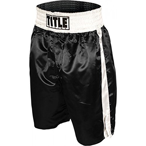 TITLE Professional Boxing Trunks, Black/White, Small