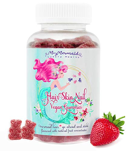 My Mermaid - Organic Hair Skin & Nail Gummies - Allergen Free Supplement for Faster Growth & Glowing Skin - Enriched Biotin 5000 mcg + A, C, D3, B12, Folic Acid & Zinc - Vegetarian Gummy Bear Vitamins