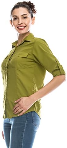 Angel Cola Womens Long Sleeve UV Sun Protection Button Down Shirts Green L