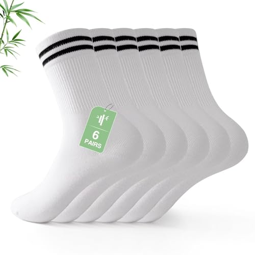 FALARY 6/12 Pairs Bamboo Fashion Sports Crew Socks for Men & Women | Soft, Seamless, Breathable, Anti Blister, comfortable, Suitable for Skateboarding Tennis Basketball and Everyday Wear