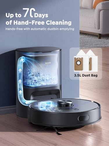 Vyzzle Robot Vacuum Cleaner with Mop Self Emptying, 10,000Pa Suction, LiDAR Navigation with Smart Mapping Robot Hoover, 180min Runtime, App/Voice Control for Pet Hair/Carpet/All Floors, E20