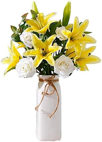 偽花造花花瓶造花セットユリローズフラワーアレンジメント用ホテルダイニングルームリビングルーム