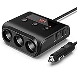 HiGoing Cigarette Lighter Splitter, 100W 12V/24V 3 Sockets 4 USB Car Charger Adapter DC Outlet with Replaceable 7A Fuse and Voltmeter