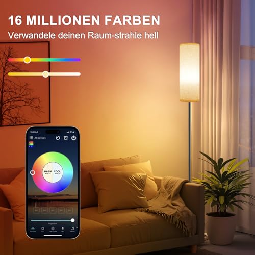 FRIDEKO HOME Floor Lamp Living Room Modern RGB Dimmable Smart Floor Lamp with Remote Control Music Mode Black Base for Office Bedroom