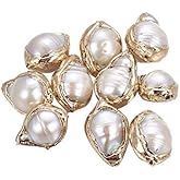 CHGCRAFT 5Pcs 15.5~26mm Natural Baroque Pearl Beads Cultured Freshwater Pearl Spacer Beads Nuggets Shaped Loose Beads with Golden Tone Edge for DIY Earring Jewelry Making
