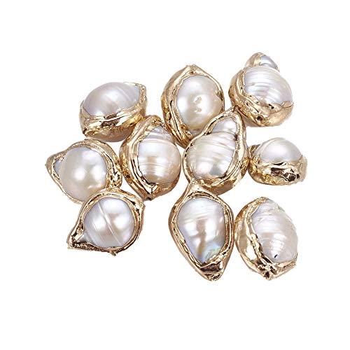 CHGCRAFT About 5pcs Natural Baroque Pearl Beads Cultured Freshwater Pearl Spacer Beads Nuggets Shaped Loose Beads with Golden Tone Edge for DIY Jewelry Making