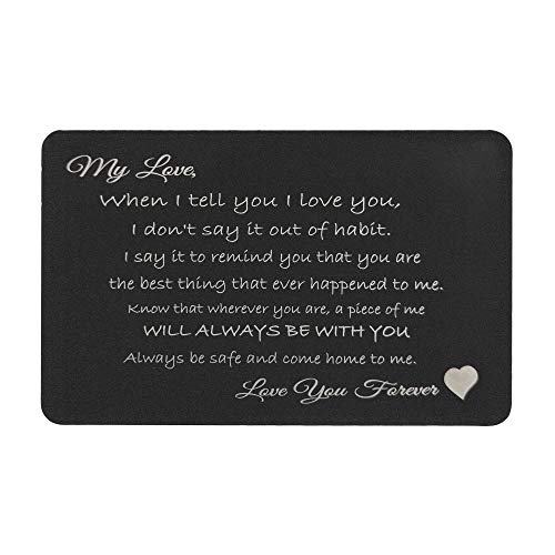 Love You Forever Personalized Photo Text Engraved Metal Mini Wallet Insert Message Note Card
