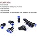 Hilitchi 12 Pcs 15/64” 6mm Od Pneumatic Plastic Push to Connect Fittings Kit Blue 2 Elbows, 2 Union Tee, 2 Y Spliters 2 Straight Unions, 2 Cross Unions, 1 Manifold and Hand Valves- 6mm Combo Pack