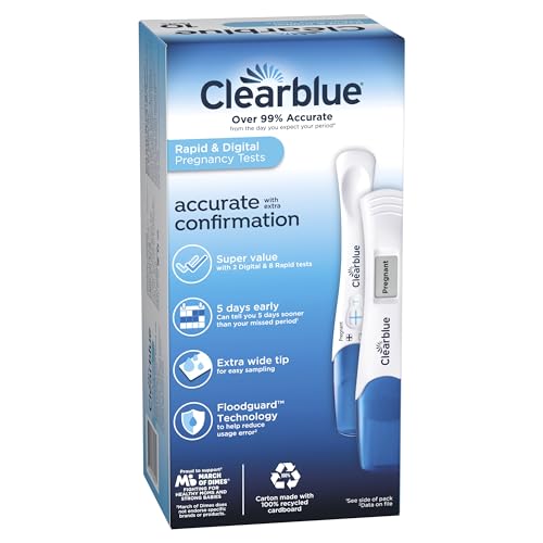 CLEARBLUE PREGNANCY TEST COMBO PACK, 10CT – DIGITAL WITH SMART COUNTDOWN & RAPID DETECTION – SUPER VALUE