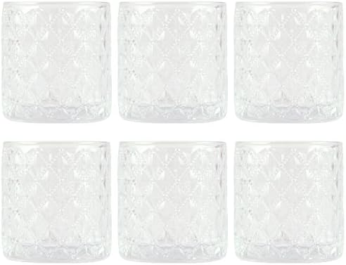Set of Six Clear Glass Votive Candle Holders, Beaded Design, 3"
