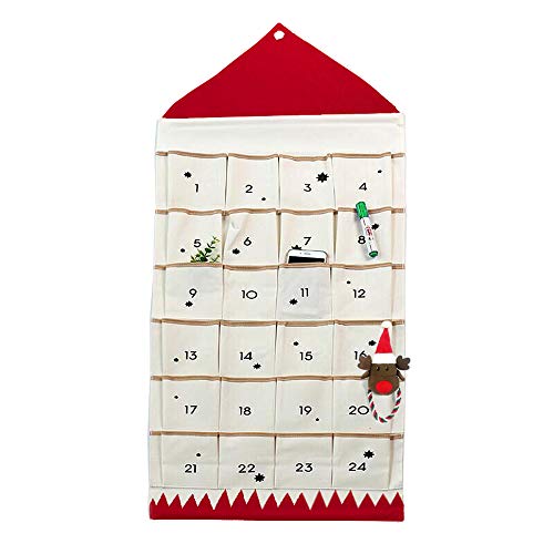 ZuoLan Advent Calendar to Fill Christmas Calendar Fillable, 24 Pockets Fabric Christmas Calendar for Hanging Christmas Ornaments (Red)