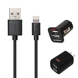 EZOPower Essential Bundle Wall & Car Charging Kit w/ 6ft Apple Certified Lightning to USB Cable for iPad Air / 5 / 4, Mini 1 & 2 with Retina Display, iPhone 5S / 5 / 5C, iPod Touch 5, iPod Nano 7 ( Black)