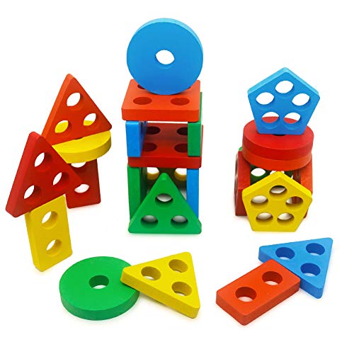 image for GETIANLAI Wooden Educational Preschool Toddler Toys Shape Color Sortin