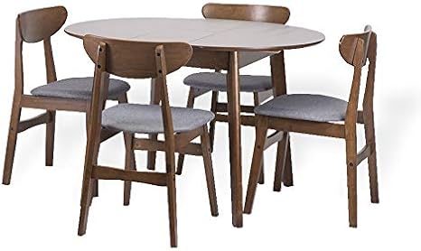 Amazon Com Set Of 4 Yumiko Dining Chairs And Round Extendable Table Kitchen Modern Solid Wood Medium Brown Table Chair Sets
