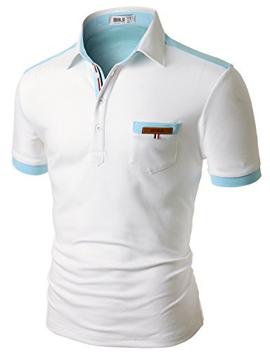 Doublju Mens back color blocked short sleeves polo shirts with pocket point